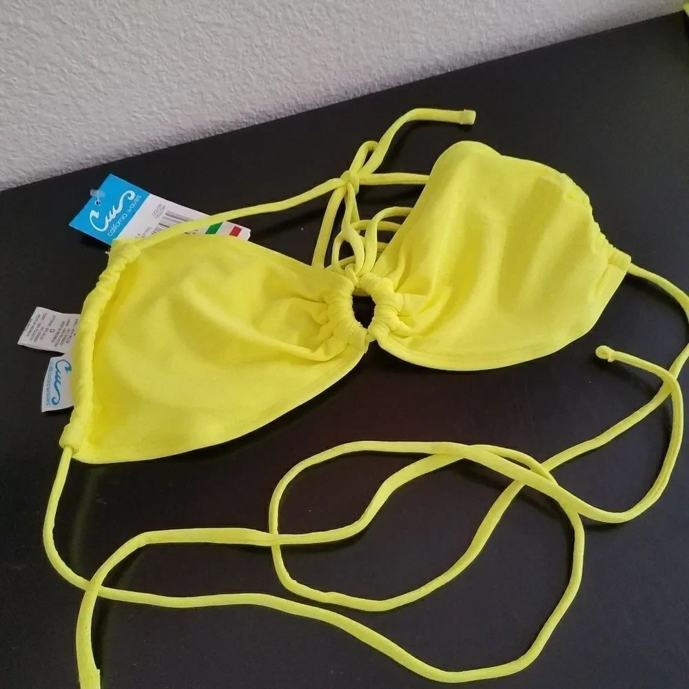 NEW California Waves Yellow Bikini Top asz Large